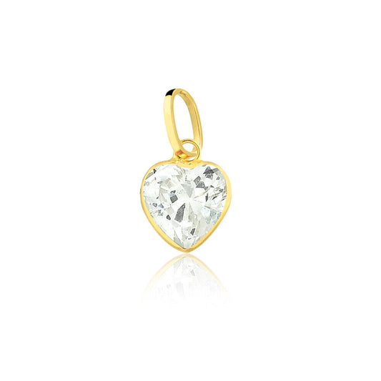 18k Solid Gold White Cubic Zircon 5.5 mm Heart Shaped charm for Children