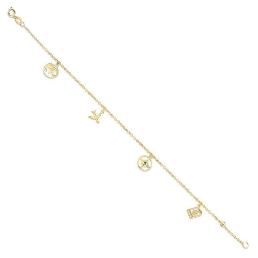 Bracelet 18k Solid Yellow Gold Trip World vacations for Teens and Women