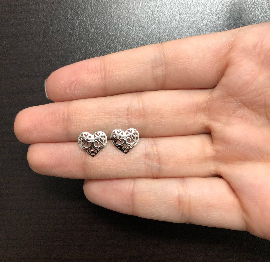 Heart Shaped 18k Solid White Gold Stud Earrings for Women and Girls