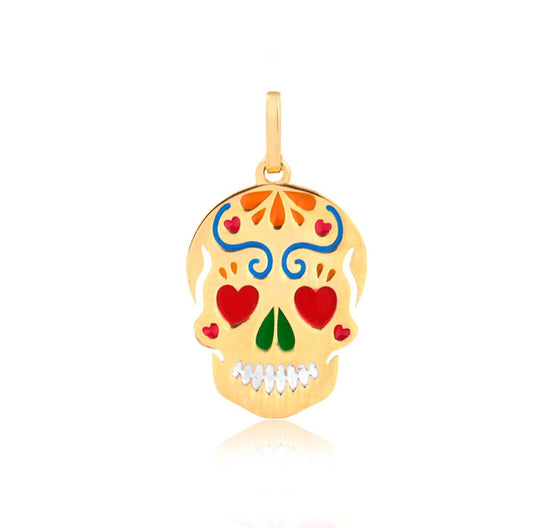 14k Solid Gold Enamel Mexican Skull charm for Chain for Women and Girls