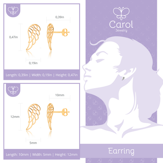 14k Solid Yellow Gold Wing Stud Earrings Butterfly Backs