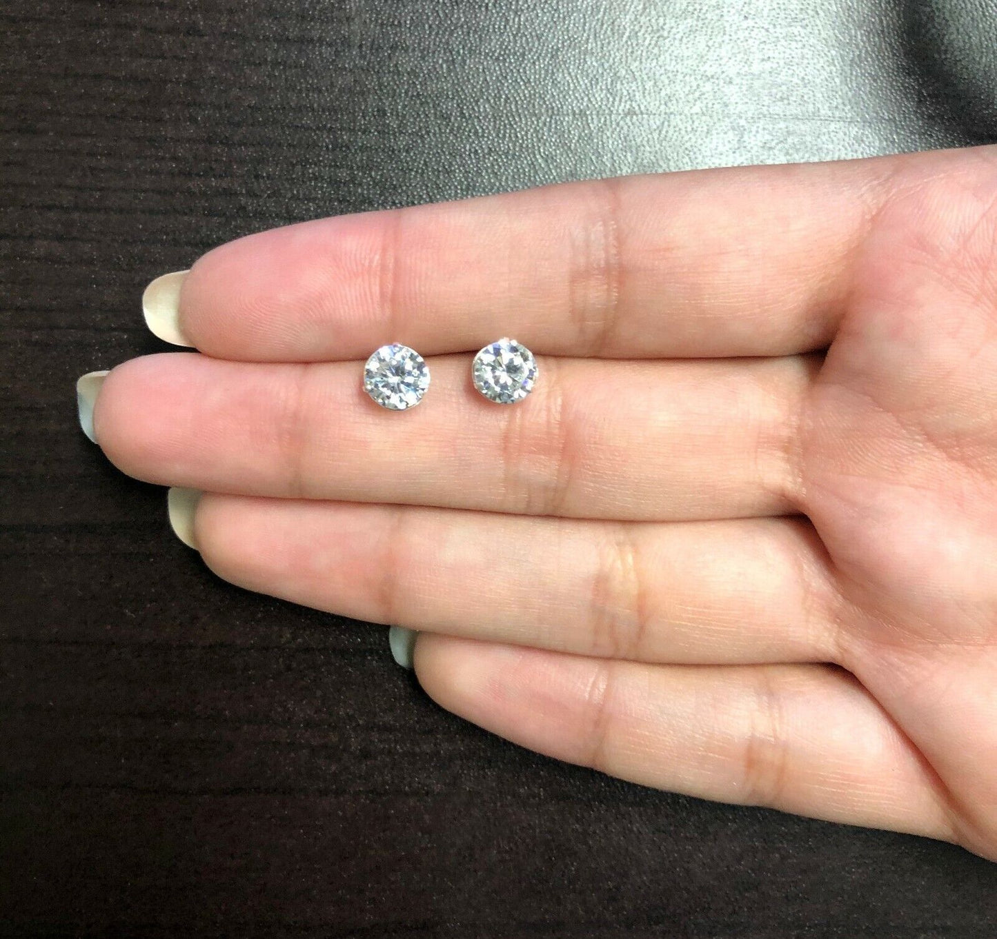 925 Sterling Silver 6 mm Round Cubic Zircon Stud Earrings for Teens and Women