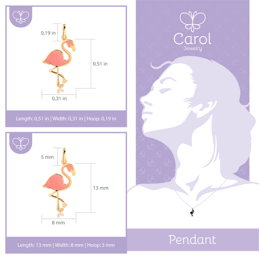 Flamingo 18k Solid Gold Enamel/Resin charm for Chain for Girls and Children