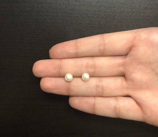 18k Solid Gold Freshwater Cultured Pearl 6 mm Stud Earrings for Women and Girls