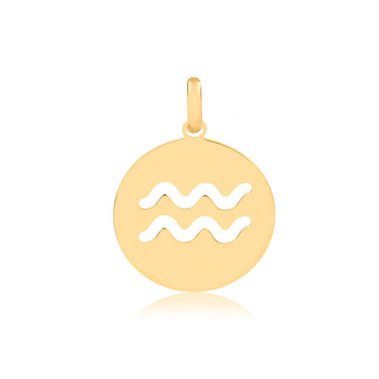 Aquarius Zodiac Sign 14k Solid Gold Medal charm for Chain for Women and Men