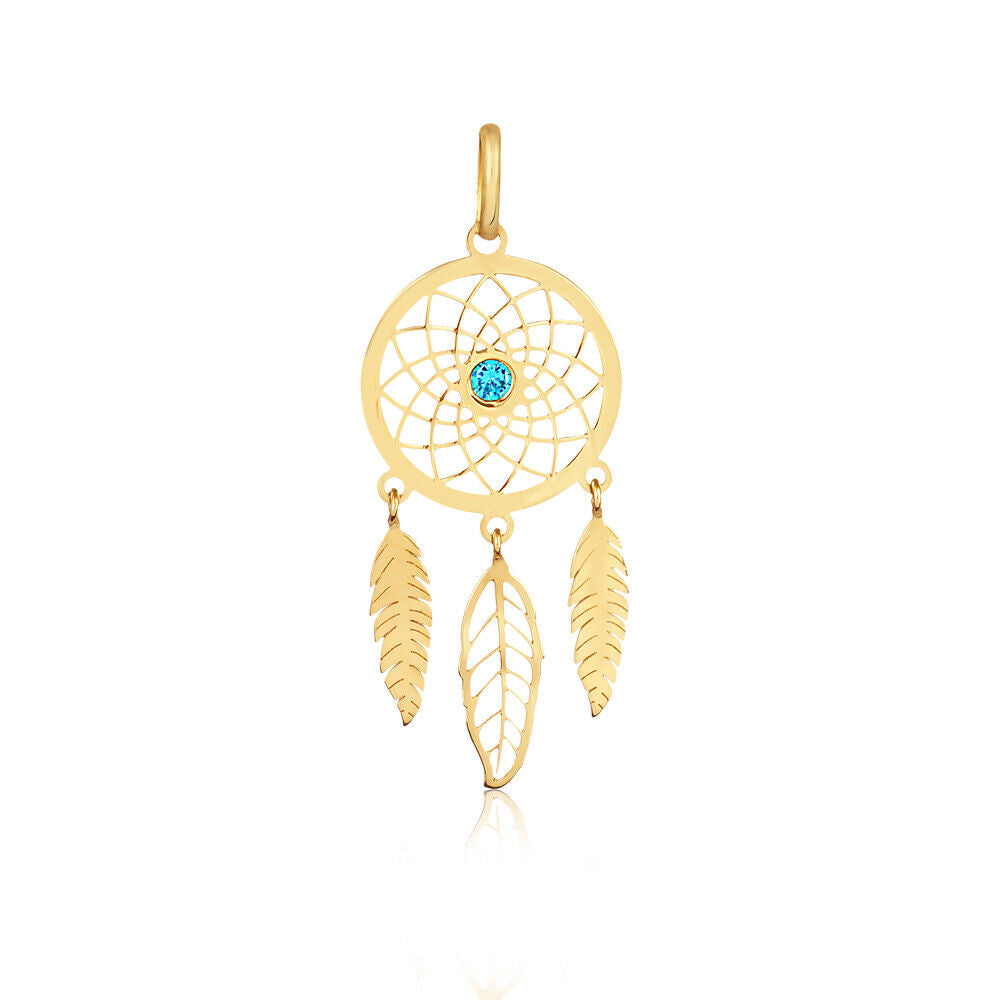 Dream Catcher 18k Solid Gold Blue Zircon charm for Chain for Teens Women