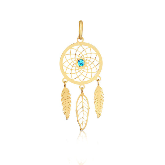 Dream Catcher 18k Solid Gold Blue Zircon charm for Chain for Teens Women
