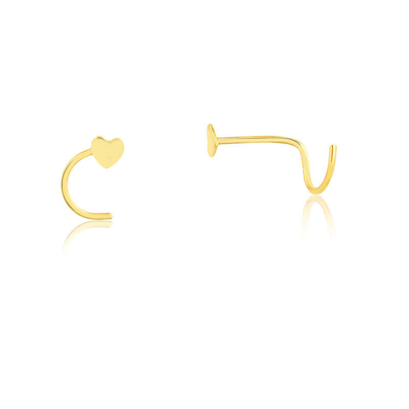 18k Solid Gold Tiny Nose Stud Screw L Shaped Heart Nose Piercing for Women Teens