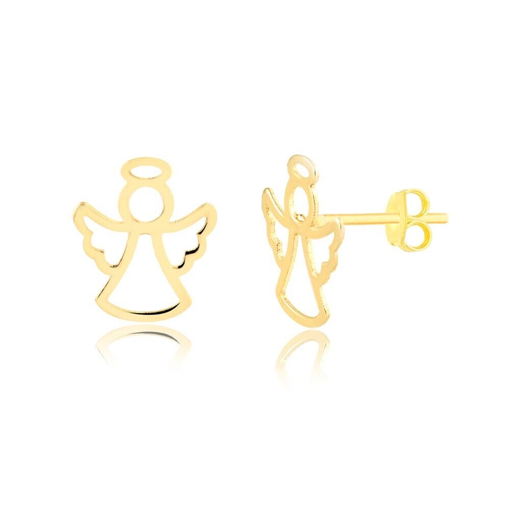 Angel 14k Solid Yellow Gold Earrings | Butterfly Backs Stud Earrings Girls Kids