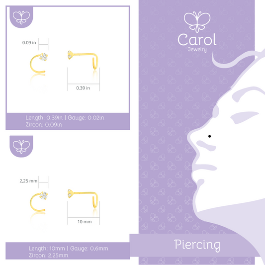 18k Solid Gold Tiny Nose Stud Screw Twist L Shape Zircon Nose Piercing Women