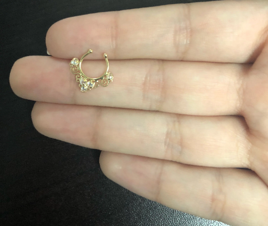 Piercing 18k Solid Yellow Gold Cubic Zircon Tribal Septum Ring Nose Ring Fake