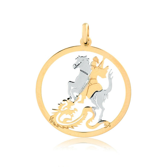 14k Solid Yellow and White Gold Saint George charm for Chain Men and Women