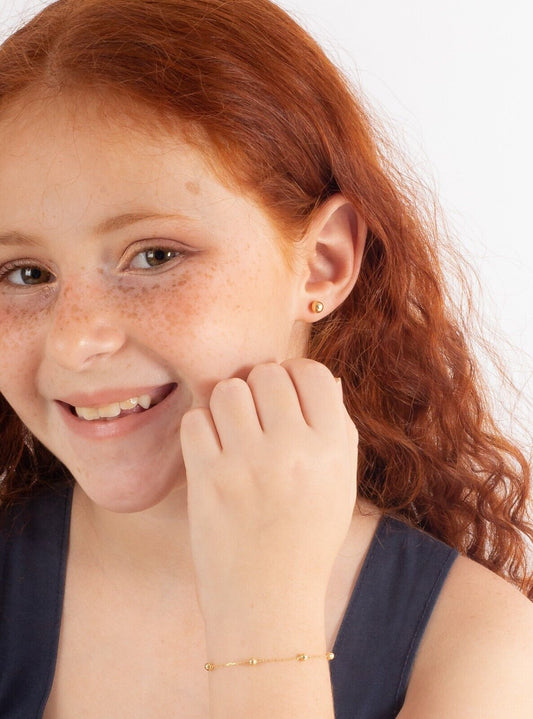 18k Solid Gold Ball 5 mm Push Backs Stud Earrings Toddlers, Children and Girls