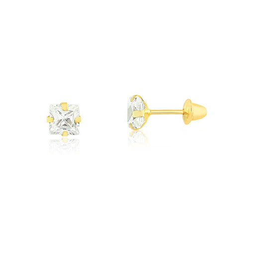 Earrings 18k Solid Gold Cubic Zircon 4.4 mm Push Back Stud for Toddlers Children