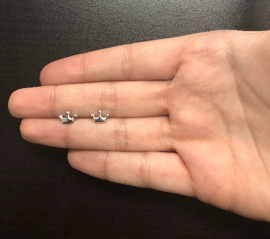 Crown Screw Back Earrings 18k Solid White Gold  for Babies, Girls, and Infants