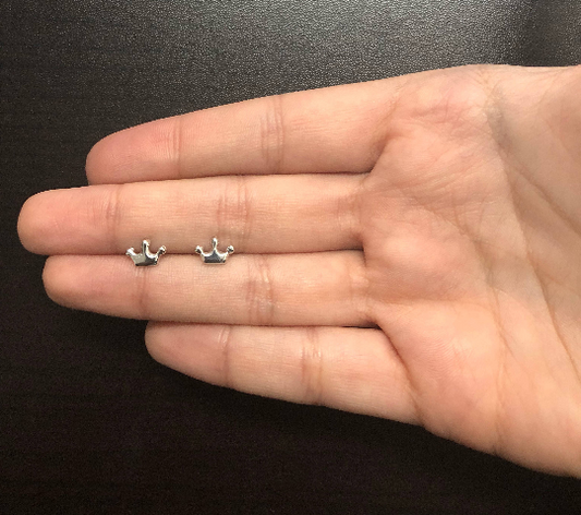 Crown Screw Back Earrings 18k Solid White Gold  for Babies, Girls, and Infants