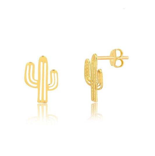 14k Solid Gold Cactus Shaped Butterfly Backs Stud Earrings for Girls