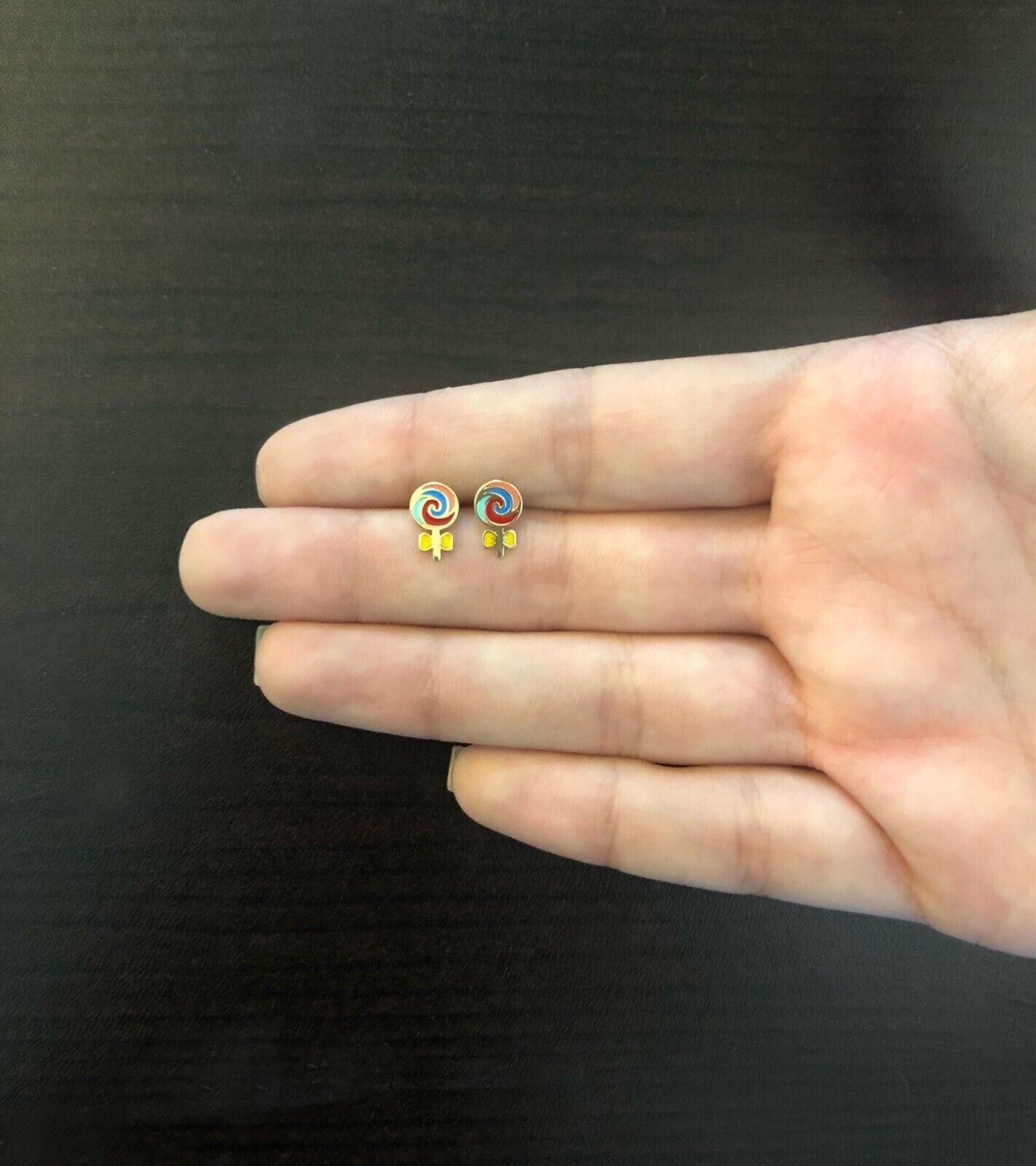 Lollipop 18k Solid Gold Enamel Push Back Stud Earrings for Toddlers Children