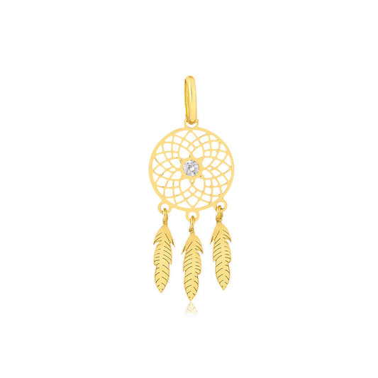 18k Solid Yellow Gold Dream Catcher Cubic Zircon charm for Chain for Girls