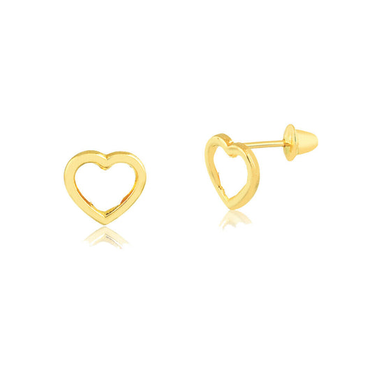 14k Solid Gold Hollow Heart Shaped Push Backs Stud Earrings Toddlers Children