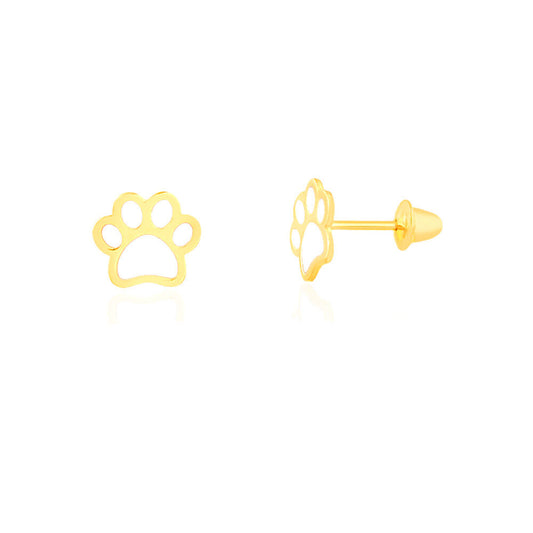 18k Solid Gold White Enamel Dog Paw Push Back Stud Earrings for Toddler Children