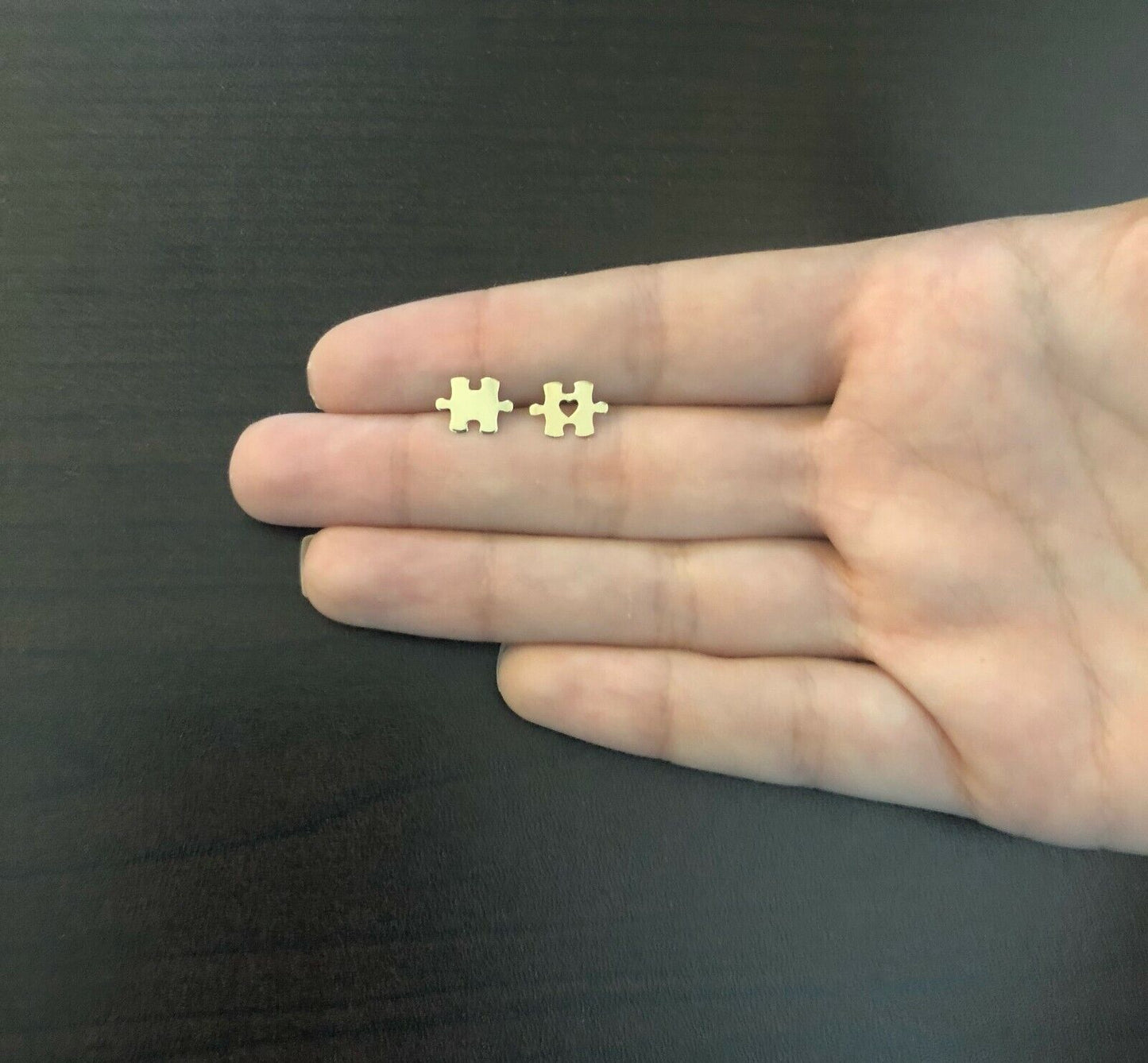 Puzzle Shaped 14k Solid Gold Butterfly Back Stud Earrings for Girls