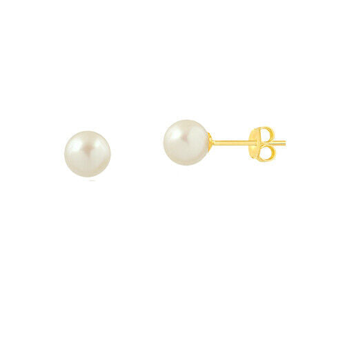 18K Gold Round Freashwater Pearl Earring Gift Buttlerfly Back Earring White Pearl For her