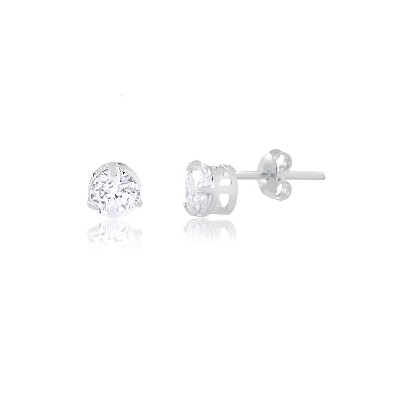 925 Sterling Silver 4 mm Round White Cubic Zircon Stud Earrings for Girls Boys