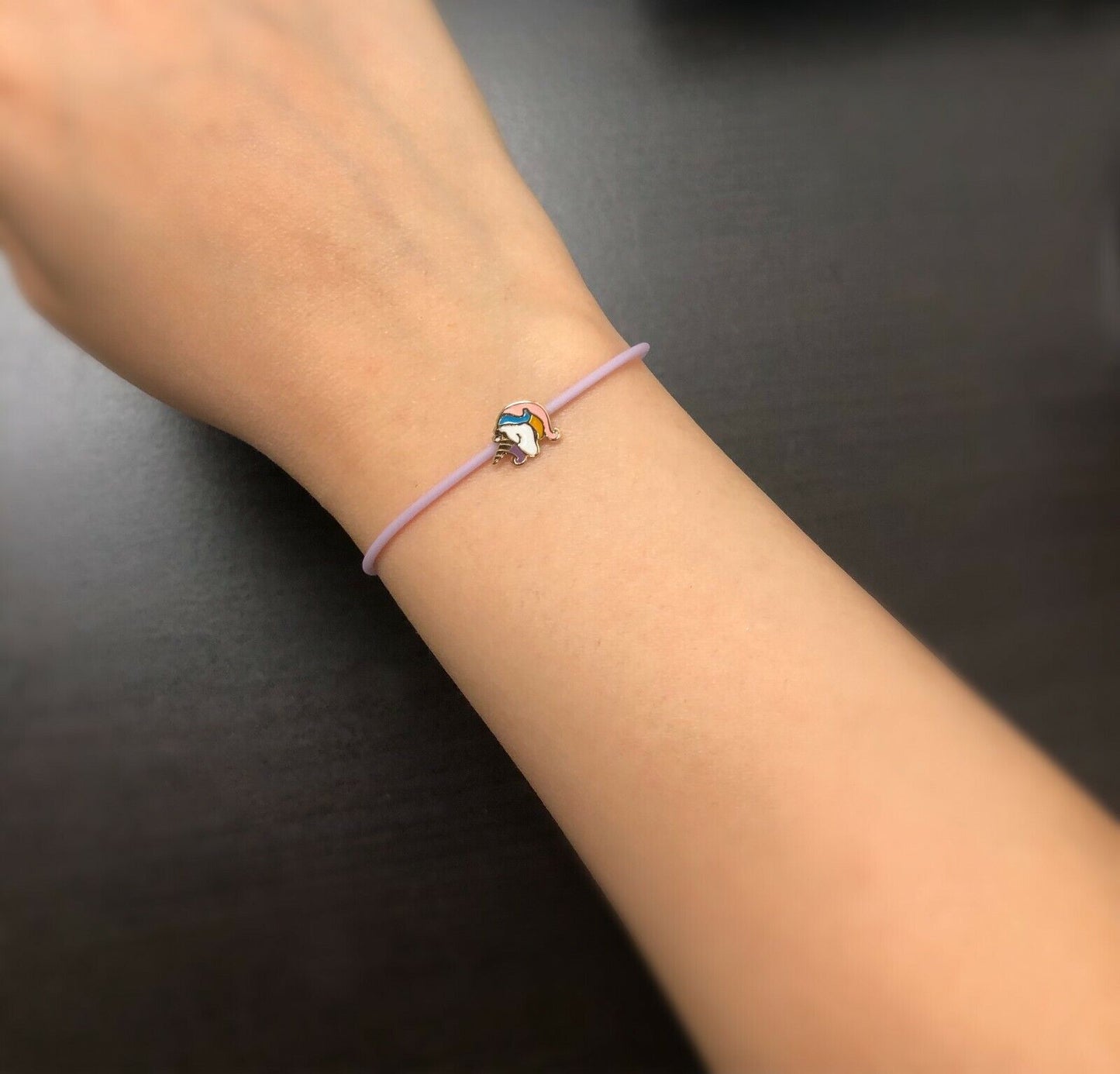 18k Solid Gold Enamel Unicorn Lilac Silicone Minimalist Bracelet for Children