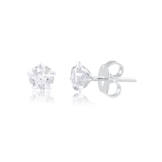 925 Sterling Silver 4 mm Cubic Zircon Star Stud Earrings for Toddlers and Girls