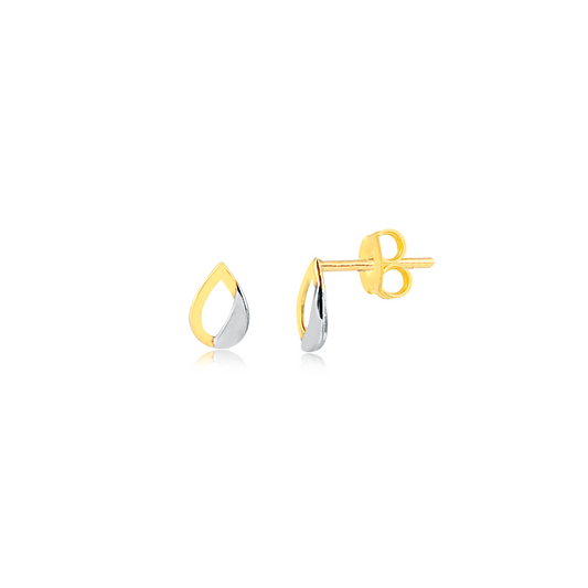 18 K Yellow Gold with Rhodium Duo Drop earrings for women, girls and kids.