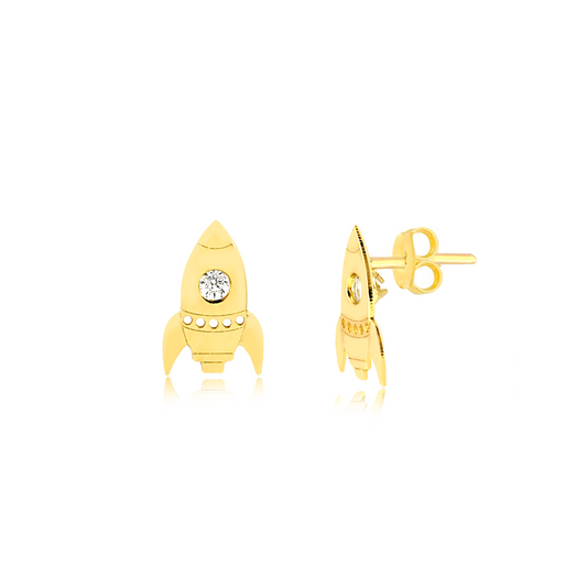 18 K Yellow Gold with zircon Spaceship earrings