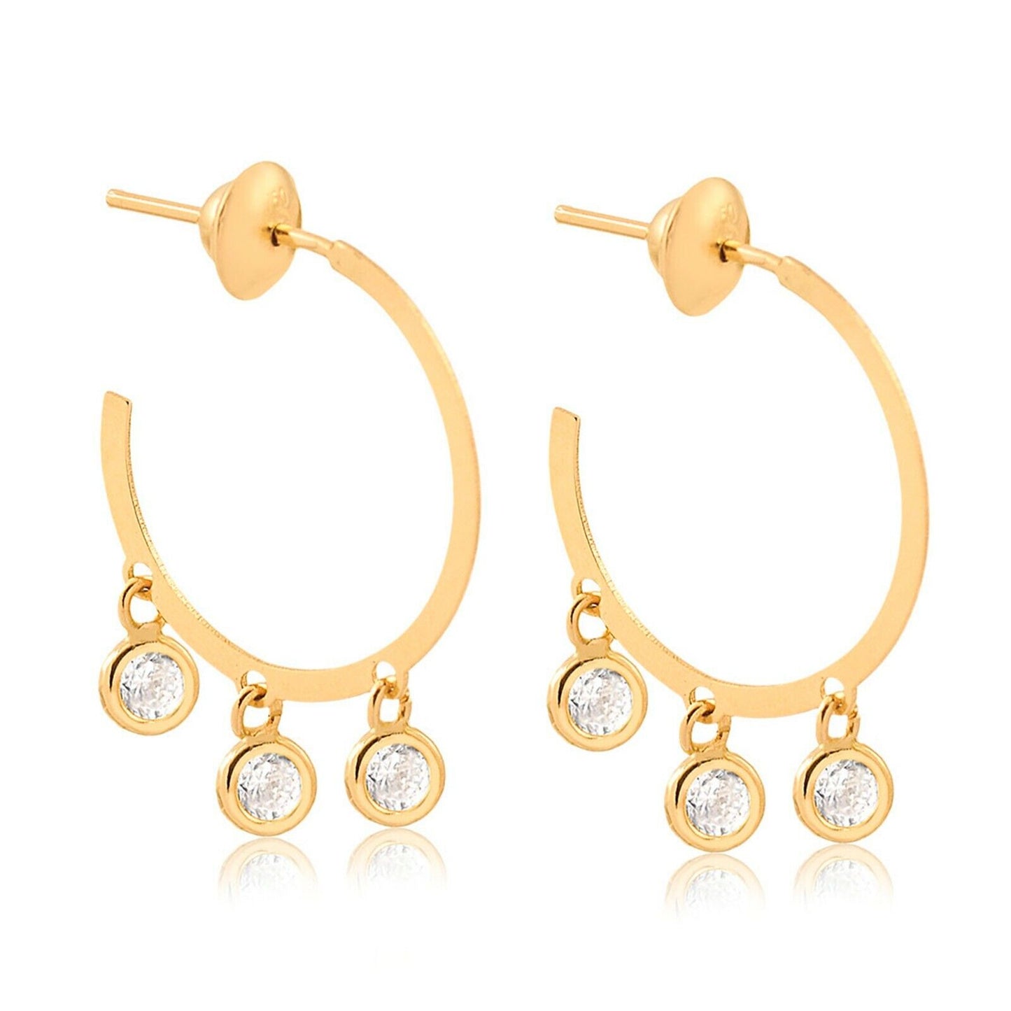 Dangle Synthetic White Zircons 18k Solid Gold Hoop Earrings for Women and Teens