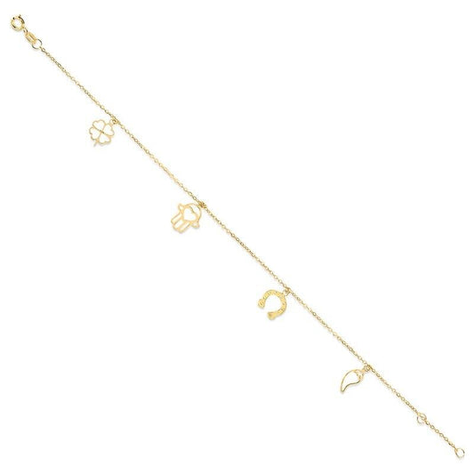 Lucky Bracelet 18k Solid Yellow  Gold Ring Clasp for Teens and Women
