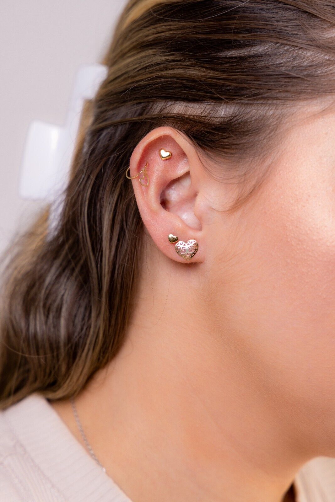 Heart Shaped 18k Solid Yellow Gold Stud Earrings for Girls, Teens and Women