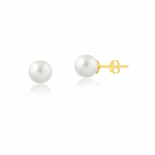 18k Solid Gold Freshwater Cultured Pearl 6 mm Stud Earrings for Women and Girls