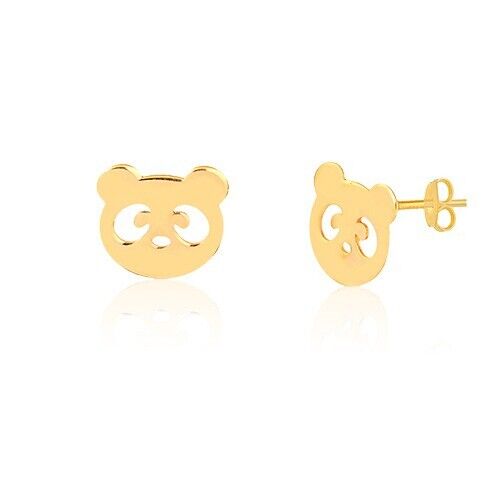 14k Solid Gold Panda Head Shaped Butterfly Backs Stud Earrings for Toddlers