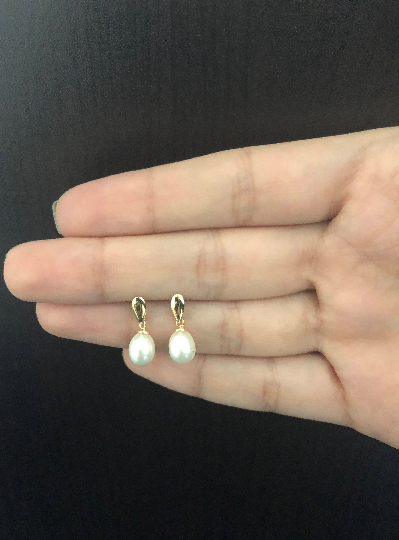 18k Solid Gold Freshwater Cultured Pearl 5 mm Drop Earrings for Women Teens