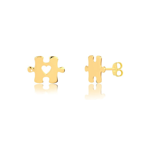 Puzzle Shaped 14k Solid Gold Butterfly Back Stud Earrings for Girls