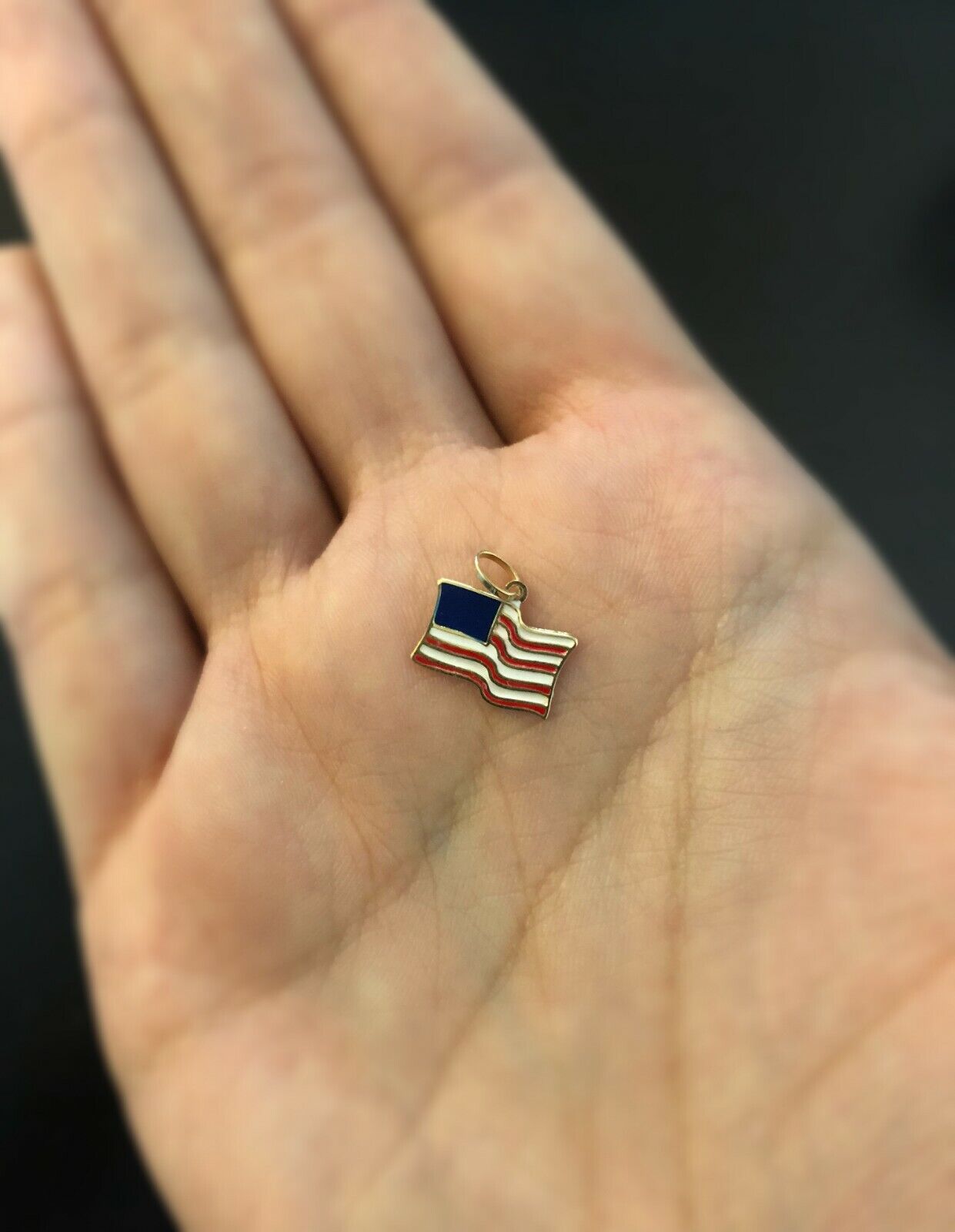 14k Solid Gold USA Flag Enamel Charm for Chain
