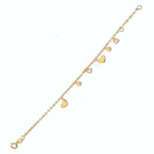 Bracelet 18k Solid Yellow Gold Heart Pearl Ball Ring Clasp for Teens and Women