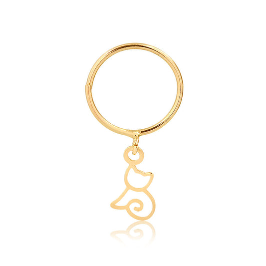 18k Solid Gold Drop Dangle Cat Cartilage Hoop Ring Ear Piercing for Teens Women