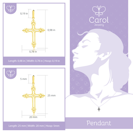 Cross Unisex 18k Solid Yellow Gold necklace charm for Chain for Women and Men
