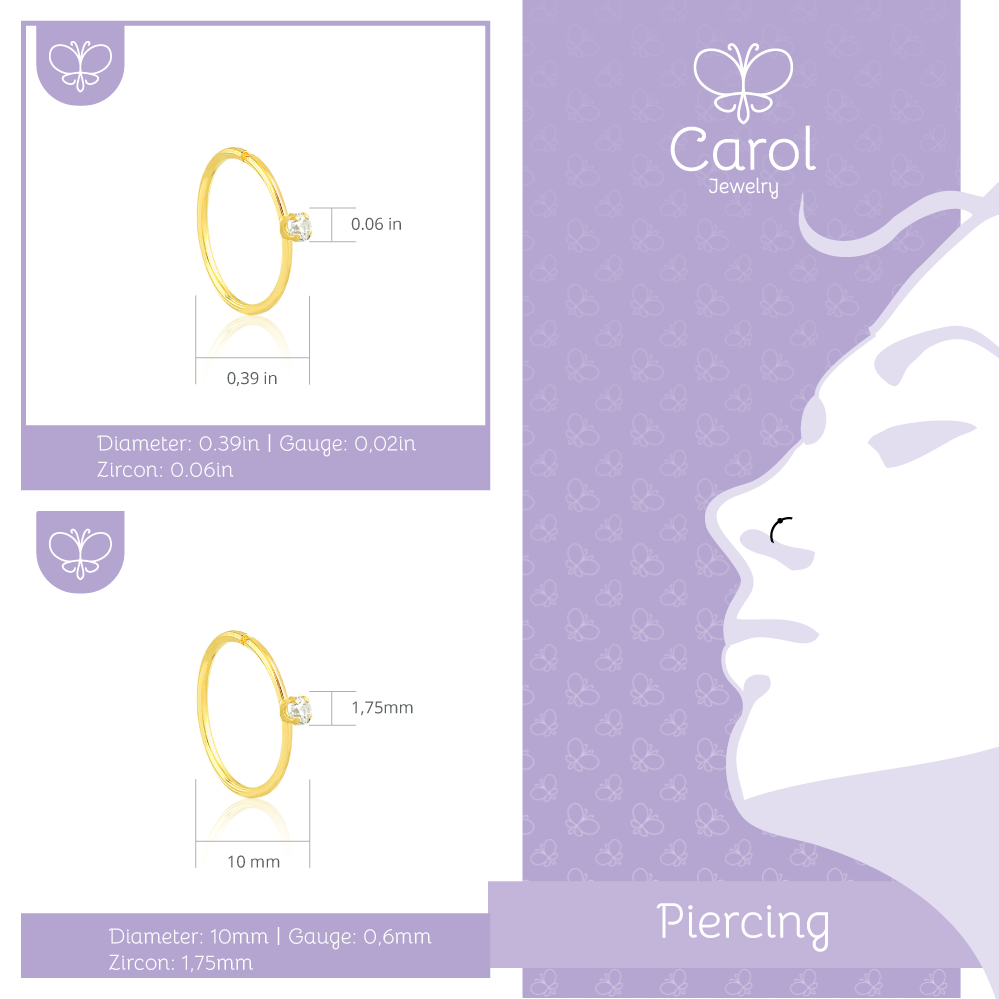 Piercing 18k Solid Gold Cartilage Hoop | Cartilage Ring Earring Gold for Women