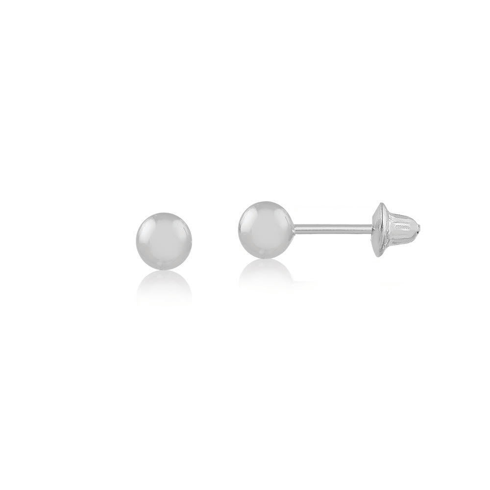 18k Solid White Gold Ball 4 mm Push Back Stud Earrings for Infants and Toddlers