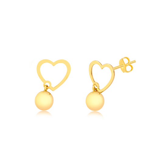 18 K Yellow Gold Heart Shape with ball dangle gold for Girls, Women , kids.