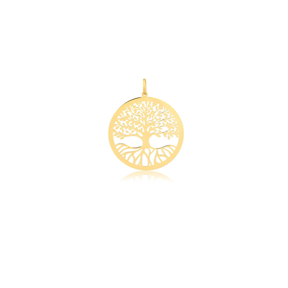 18K Gold Tree Of Life Pendant For Gift Yellow Gold Tree Of Life Charm 15mm