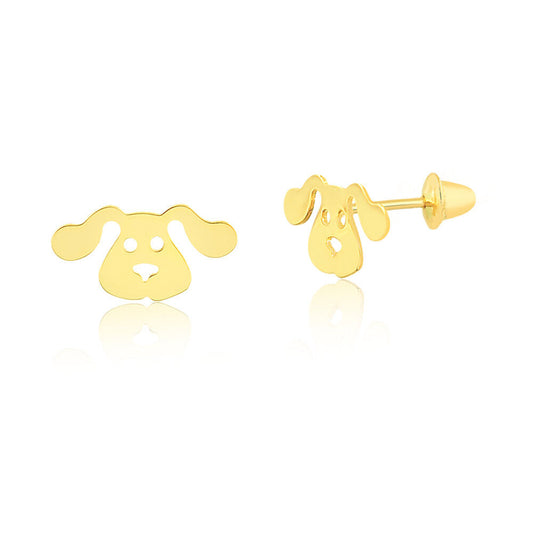 Dog Shaped 18k Solid Yellow Gold Push Back Stud Earrings for Infants and Toddler