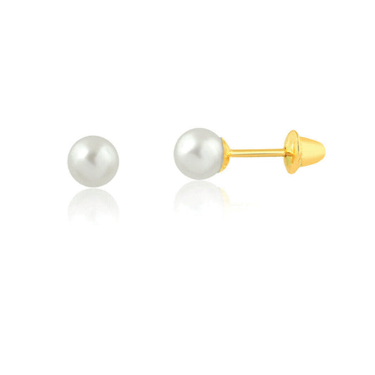 Freshwater Pearl 5.5 mm 18k Solid Gold Push Backs Earrings for Toddlers Children