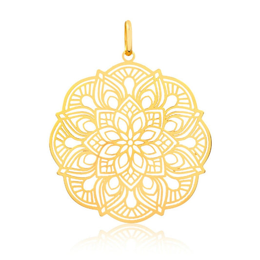 18k Solid Yellow Gold Circle Mandala Shaped charm for Chain for Women